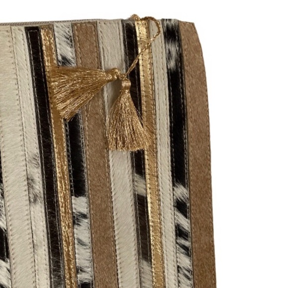 Callisto Home Metallic Leather Patchwork Oblong Cow Hide Pillow Cover NWOT - Picture 3 of 6